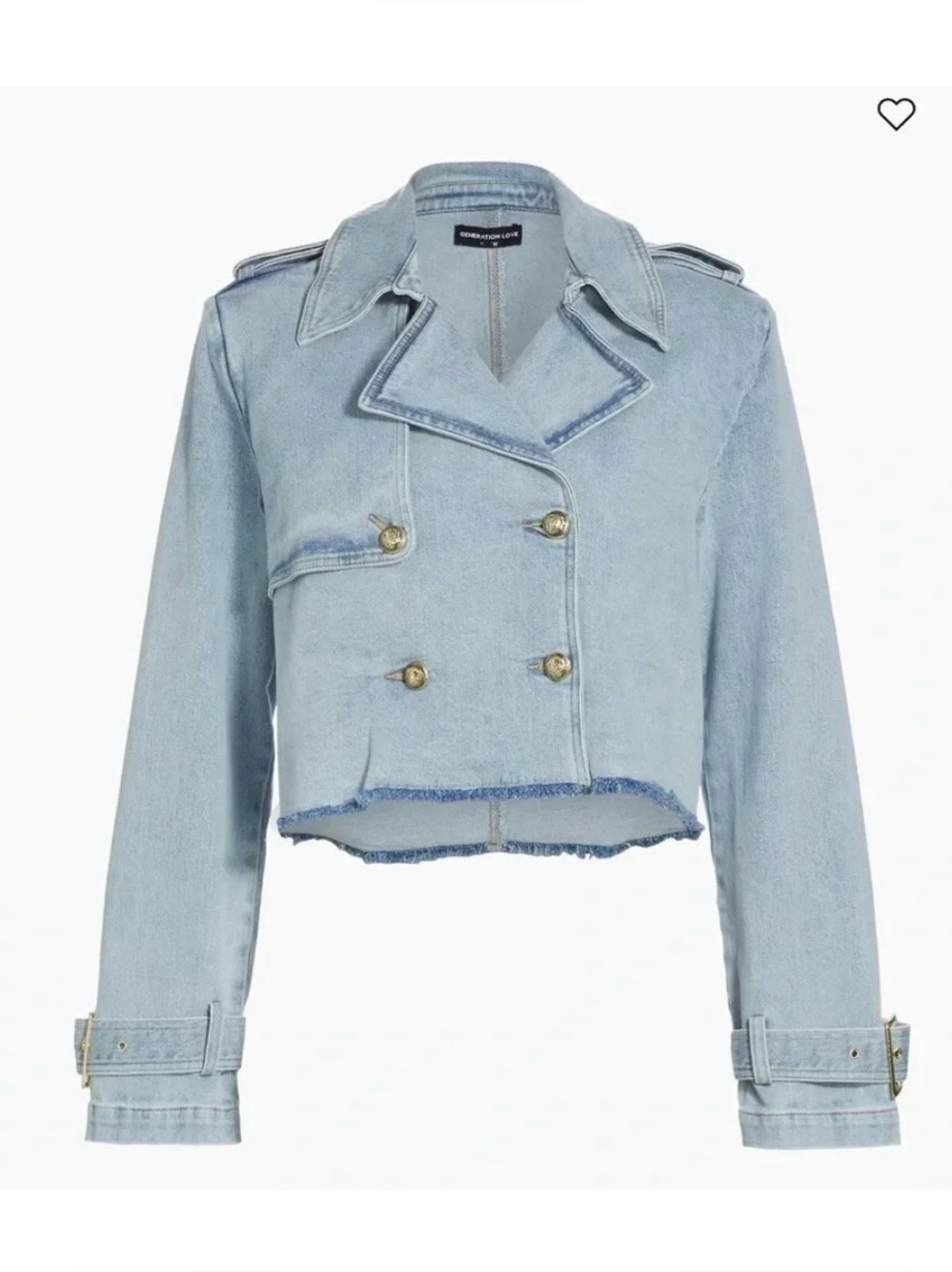Generation Love Camila Denim Trench double breasted cropped frayed Coat jacket S